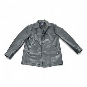 Vintage Gap Jacket Mens SMALL Black Leather Button Front Quilted Lining Coat 90s